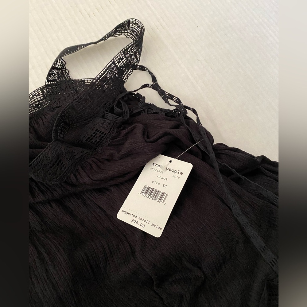 NWT Free People Crochet Ruffled Trapeze Mini Dress Black Size XS - Picture 13 of 15